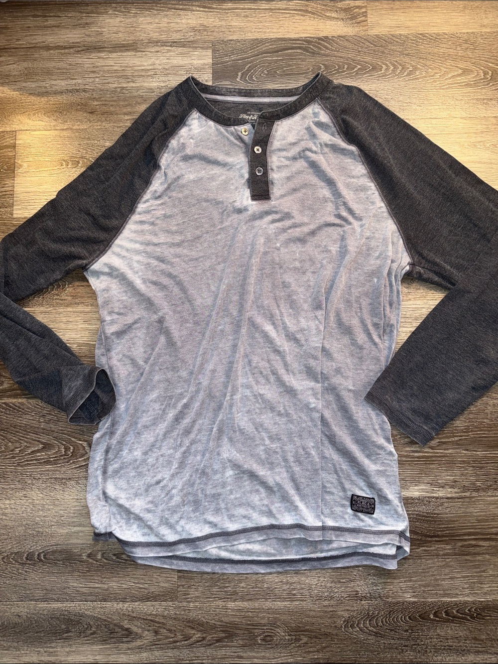 Men's Long-Sleeve Henley Shirt - Light Gray with Dark Gray Sleeves